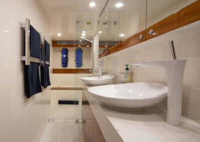 Bathroom photo of a High end Yacht photo in the marina. Professional real estate, interiors and boat photography in Whangaparaoa, Auckland, New Zealand.