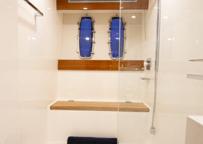 Bathroom photo of a High end Yacht photo in the marina. Professional real estate, interiors and boat photography in Whangaparaoa, Auckland, New Zealand.