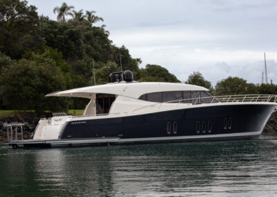 Maritimo boat side profile photo of a High end Yacht photo in the marina. Professional real estate, interiors and boat photography in Whangaparaoa, Auckland, New Zealand.