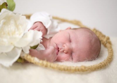 1 week old baby portrait with flowers studio newborn photography