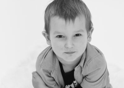 young boy portrait in black and white