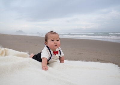 Asian baby boy portrait on beach