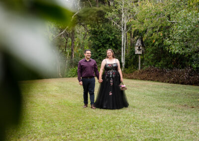 wedding married couple walking in a park
