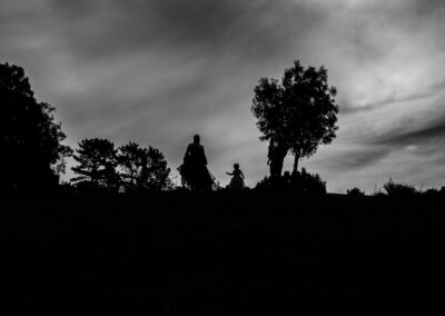 moody black and white shot of wedding