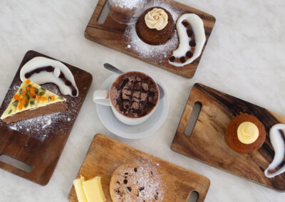 coffee and cakes from top view