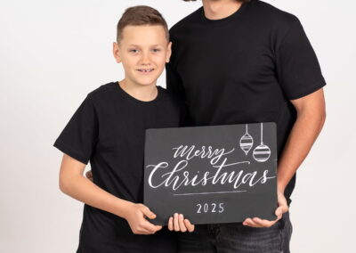 teenage boys holding Xmas plate