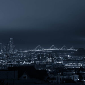 Blue and black night city scape