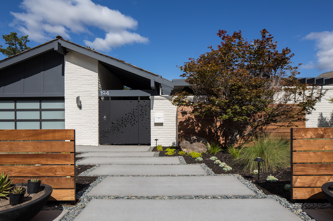 Extrerior shot of modern property with blue sky