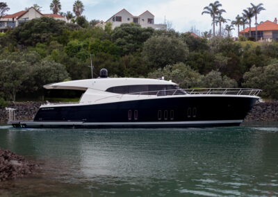 Luxury Yacht on water side of boat shot