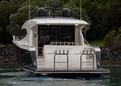 Luxury Yacht on water back of boat shot